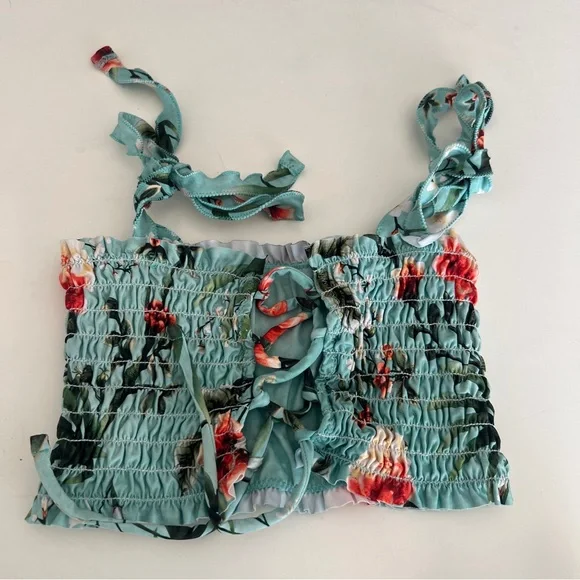 Agua Bendita Kids Bikini in Teal and Red Floral - Picture 3 of 4